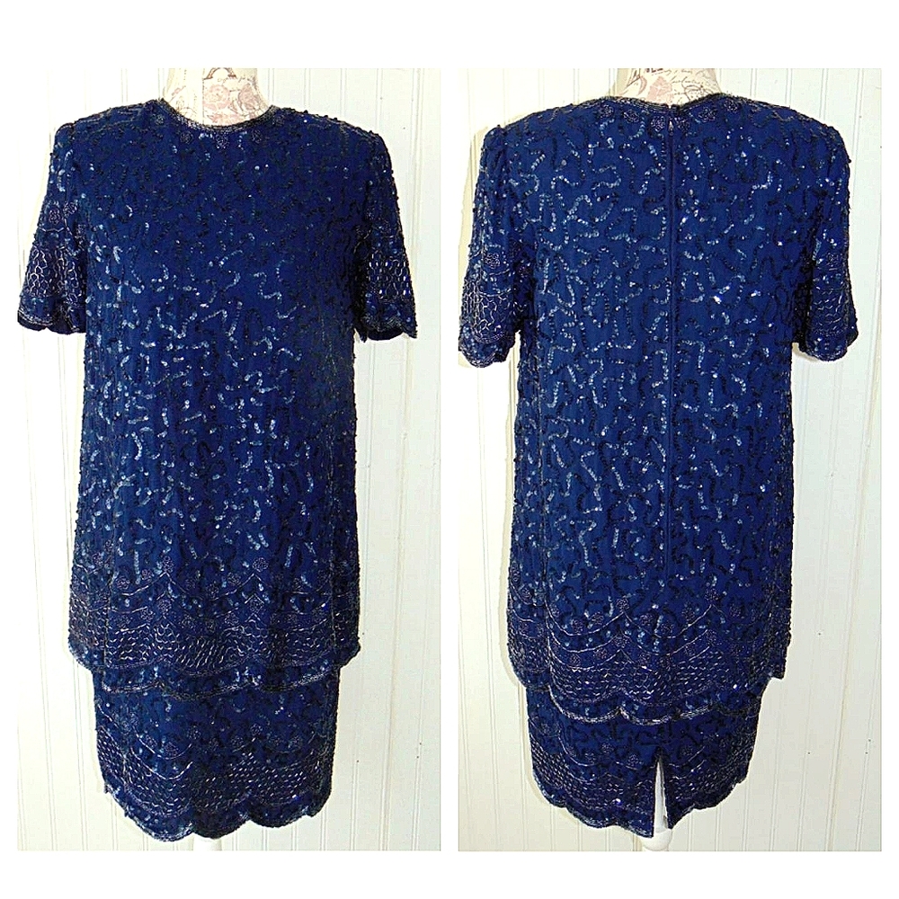 BRILLIANTE tunic dress fully beaded navy blue